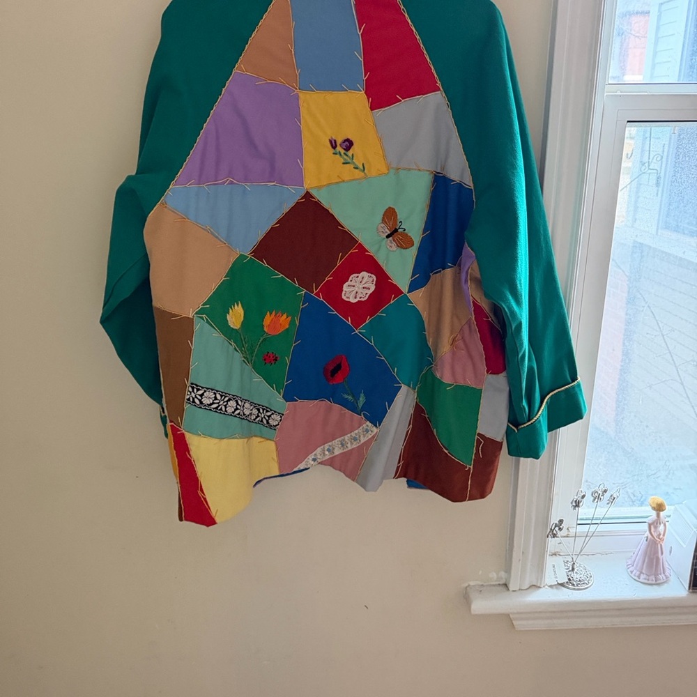 Vintage. One of a kind. Patchwork Green Women's Jacket - Multicolor Accent - Picture 5 of 16